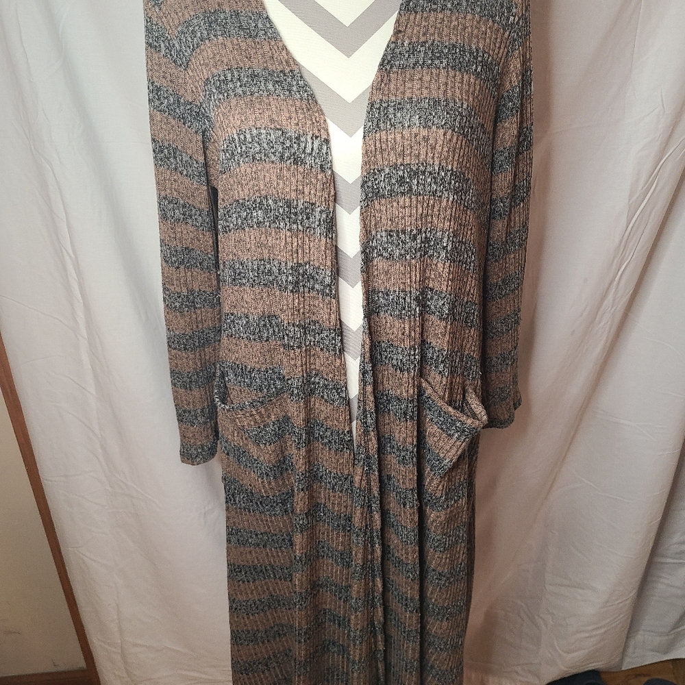 Lularoe Long Brown/Grey Cardigan size Medium